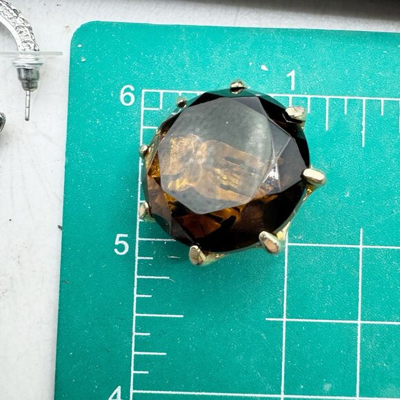 Vintage Smoky Topaz Amber Root beer Glass Large Headlight Clip On Earrings - Picture 10 of 10